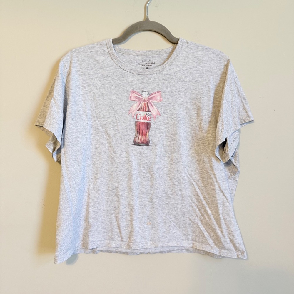 Abercrombie & Fitch Diet Coke Bow Graphic Skimming Tee Grey XL Coquette